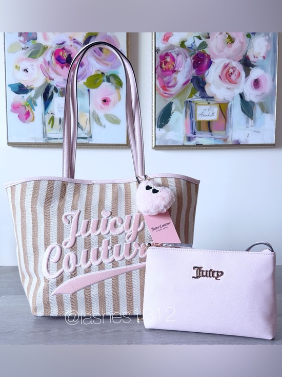 Juicy Couture Handbags - JUICY COUTURE Bag Free to Be Juicy Striped Tote - Pink Beige Tan
